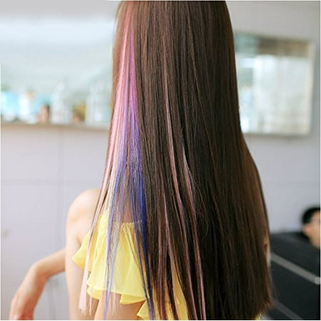 Onedor 23 Inch Colored Party Highlights Straight Hair Clip Extensions Heat Resistant Synthetic Hair Extensions In Multiple Colors Full Color Set 12
