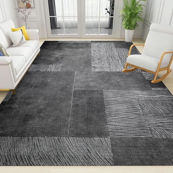 Vintage Black Large Area Rug, Gray Color Block Non Slip Stain Resistant Print Rugs, Soft Machine Washable Carpet For Indoor Bedroom Living Room Office Decor Rug 2x3ft