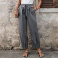 thumbnail image 6 of Miluxas Elastic Waistband Wide Leg Pants for Women Solid Loose Fit Tapered Trousers with Pockets Streetwear & Beachwear Gray, 6 of 9