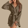 thumbnail image 3 of Ettsollp Women Winter Nightgown Thick Plush Warm Hooded Adjustable Lace Up Belt Solid Color Great Water Absorption Homewear Spa Hotel Bathrobe, 3 of 8