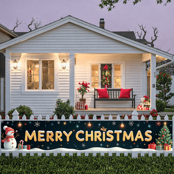 Festive Snowflake Christmas Banner Holiday Decorative Snowman Lighted Celebration for Winter Party Indoor Decoration Seasonal Display