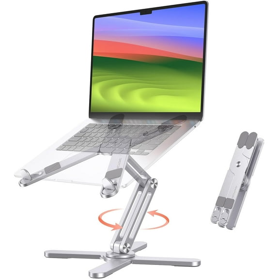 360° Rotating Laptop Stand Riser for Desk, Ergonomic Foldable Computer Stand Adjustable Height Angles for Collaborative Work, Easy Storage Fit Macbooks,All Laptops up to 16 inches, Space Grey