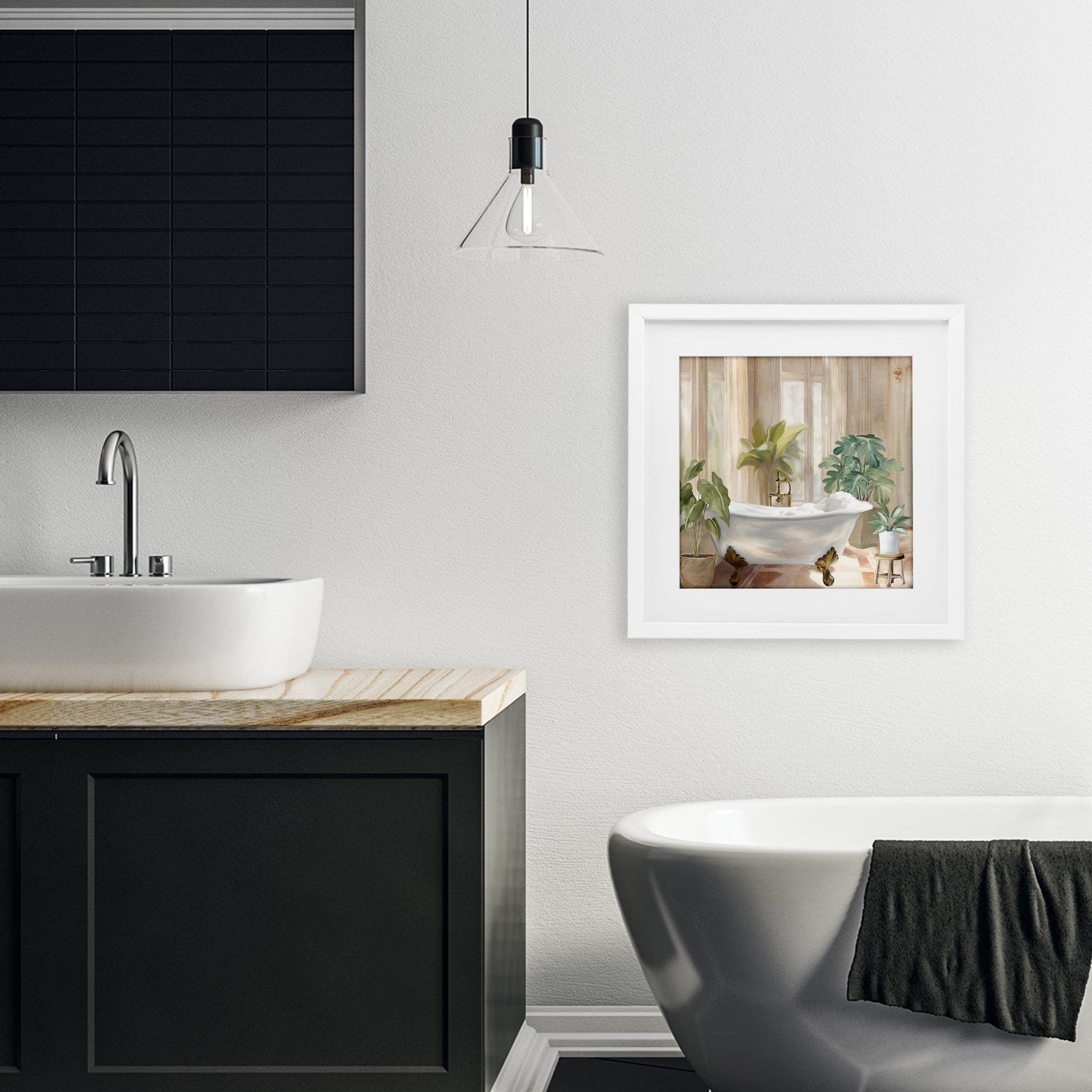 Stupell Industries Serenity Bathroom Plants White Framed Print Under Glass, design by Kim Allen