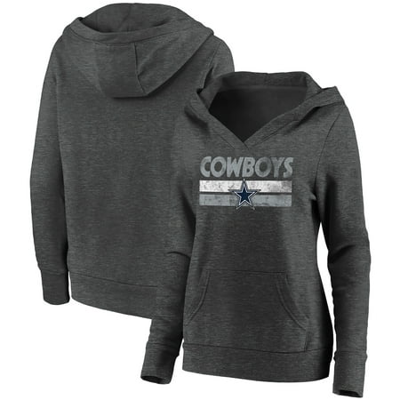 Dallas Cowboys Fanatics Branded Women's First String V-Neck Pullover Hoodie - Heathered Charcoal