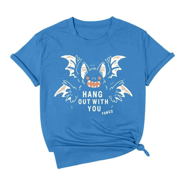T-shirt à Manches Courtes Imprimé Chauve-Souris Mignon Halloween pour Femmes