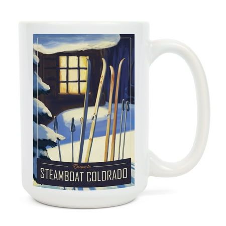 

15 fl oz Ceramic Mug Steamboat Colorado Skis Outside Cabin Dishwasher & Microwave Safe