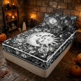 thumbnail image 3 of Erosebridal Boho Sun Moon Face Zipper Twin Comforter Sets with Fitted Sheet and 2 Pillowcases, Spooky Night Floral Zipper Bedding Set for Boys Girls, Black White, Black Reversible, 3 of 7