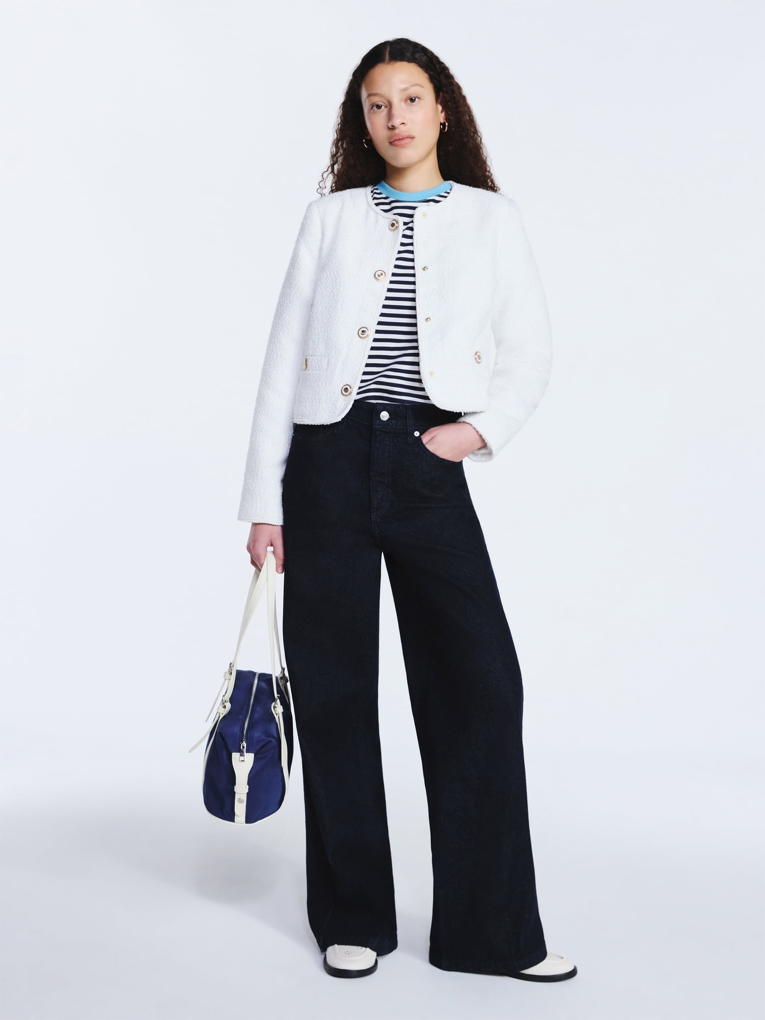 Free Assembly Women's Collarless Nubby Jacket with Long Sleeves, Sizes XS-XXL