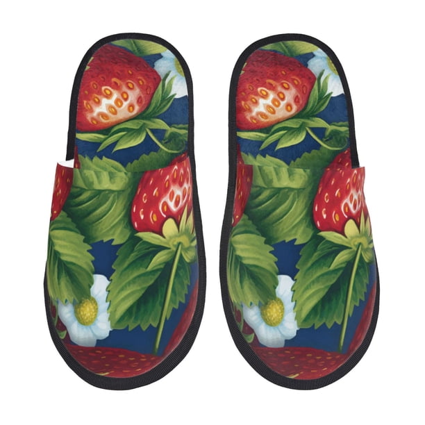 Fotbe Strawberry2 Pantuflas Peludas para Mujer con Estampado, Zapatillas de Peluche, Zapatos de Invierno para Casa, Uso Interior y Exterior-Large
