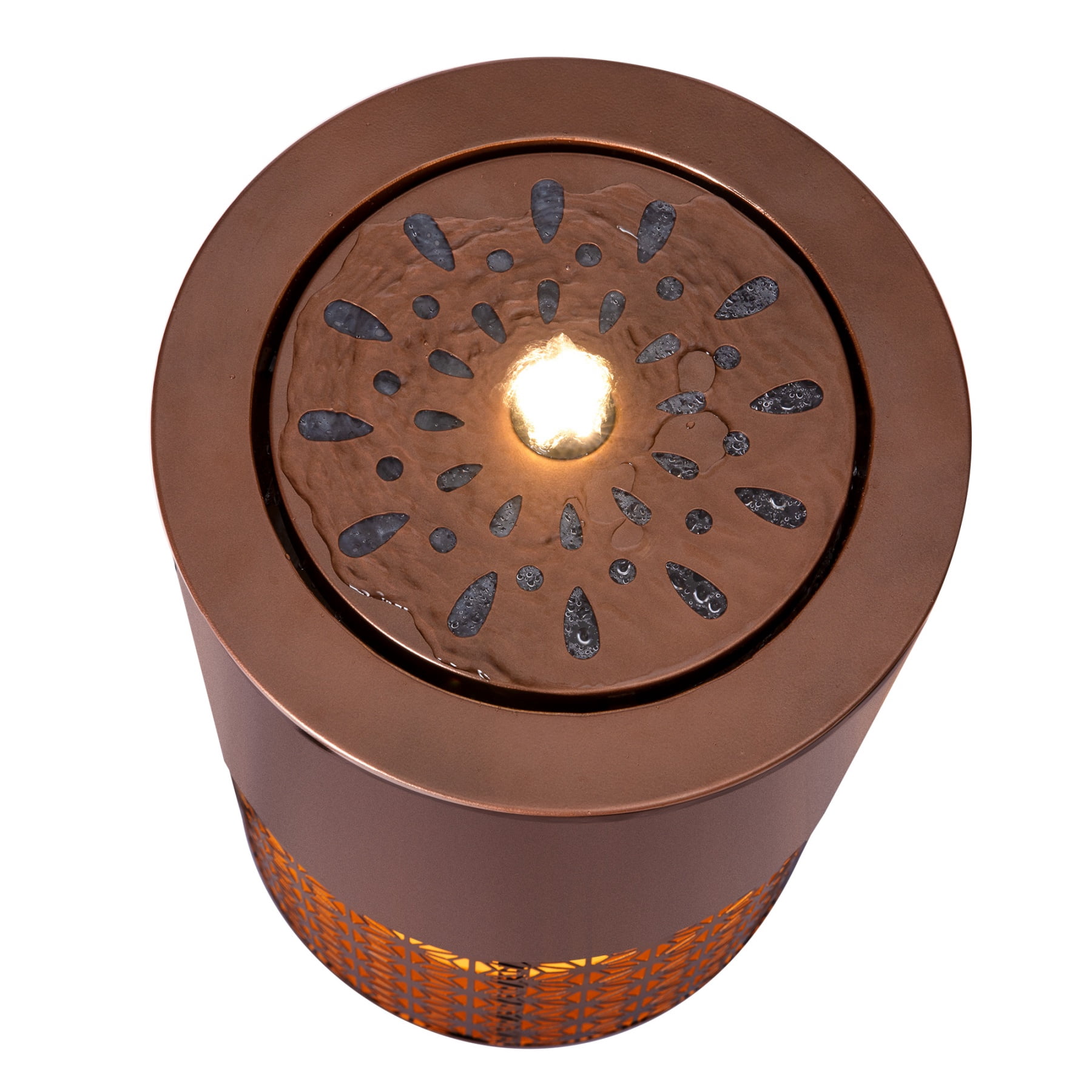 20.87'' H Brown Metal Cutout Outdoor Water Fountain with LED Lights, Modern Freestanding Candle Style Water Feature for Patio Backyard Decor,Brown