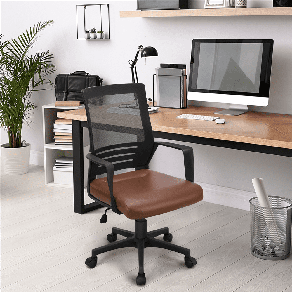 Alden Design Adjustable Midback Ergonomic Mesh Swivel Office Chair with Lumbar Support, Brown Seat