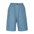 thumbnail image 5 of RYRJJ Bermuda Shorts for Women Wide Leg Cotton Linen Knee Length Summer Casual Long Shorts Loose High Waisted Short with Pockets(Blue,L), 5 of 6