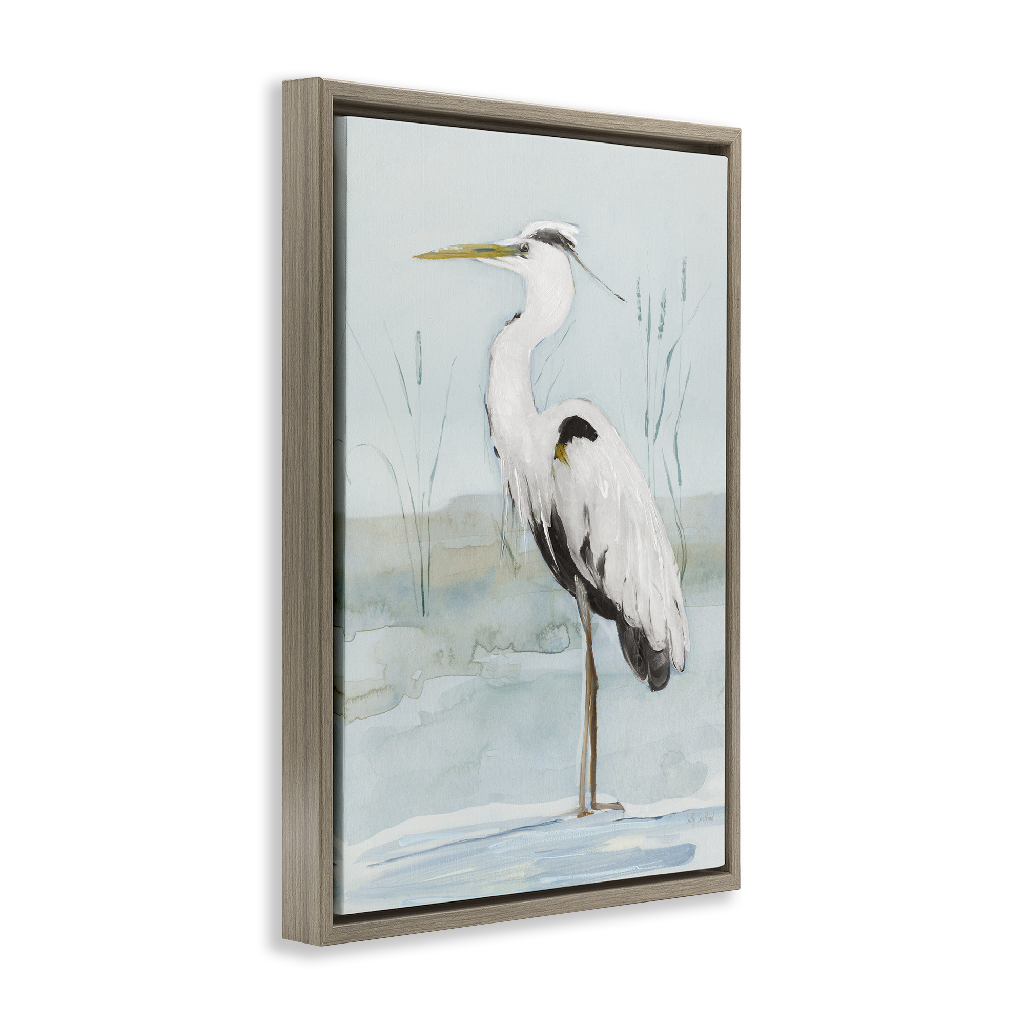 Stupell Industries Standing White Egret Animals Painting Brown Floater Framed Canvas Art Print Wall Art, 21 x 31