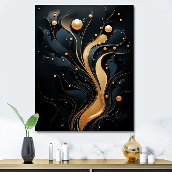 Designart "Golden Minimalistic Line Art in Black and Gold I" Abstract Canvas Wall Art - Modern Gold Abstract Entryway Wall Art
