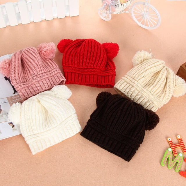 Winter Children Warm Baby Knitted Hats With Pom Pom Kids Knit Beanie Hats Solid Color Children's Hat For Boys Girls Accessories11 to 5 years He Qiyong unisex