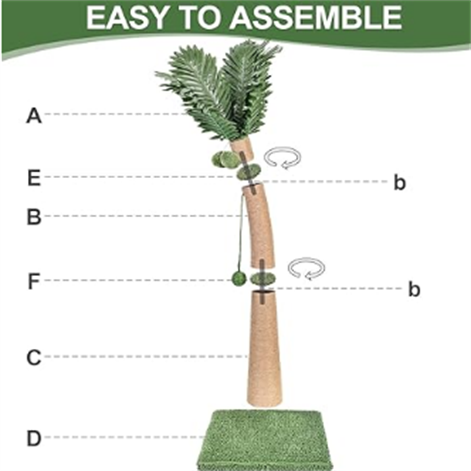 40'' Tall Cat Scratching Post Cat Tree, Curved Design Cat Scratcher Post with 3 Interactive Balls, Natural Sisal Rope Cat Scratching Posts for Indoor Cats Adults Kittens, Multi-Combinable (Style A)
