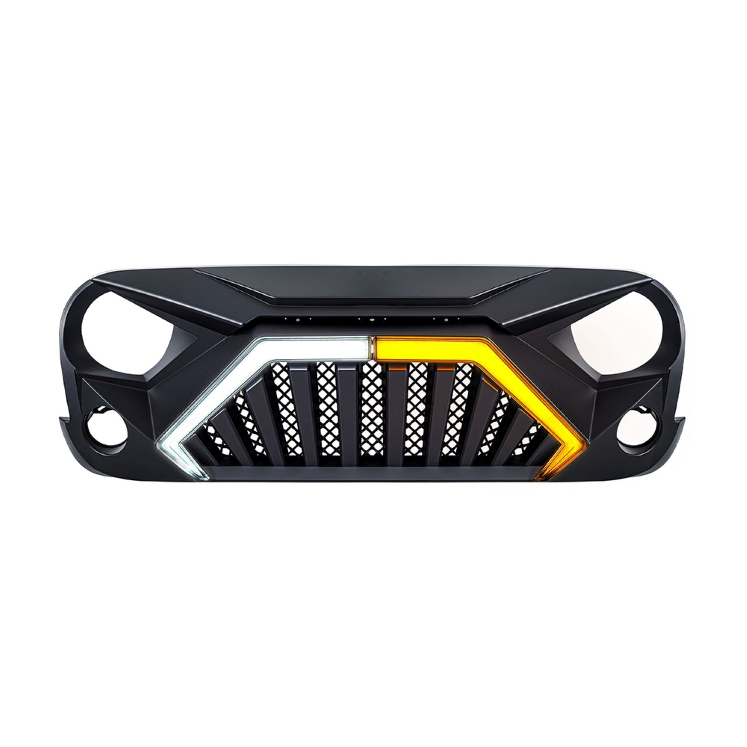 AMERICAN MODIFIED Front Goliath Grille w/LED DRL and Turn Signal Lights Matte Black For 2007-2018 Jeep Wrangler JK JKU