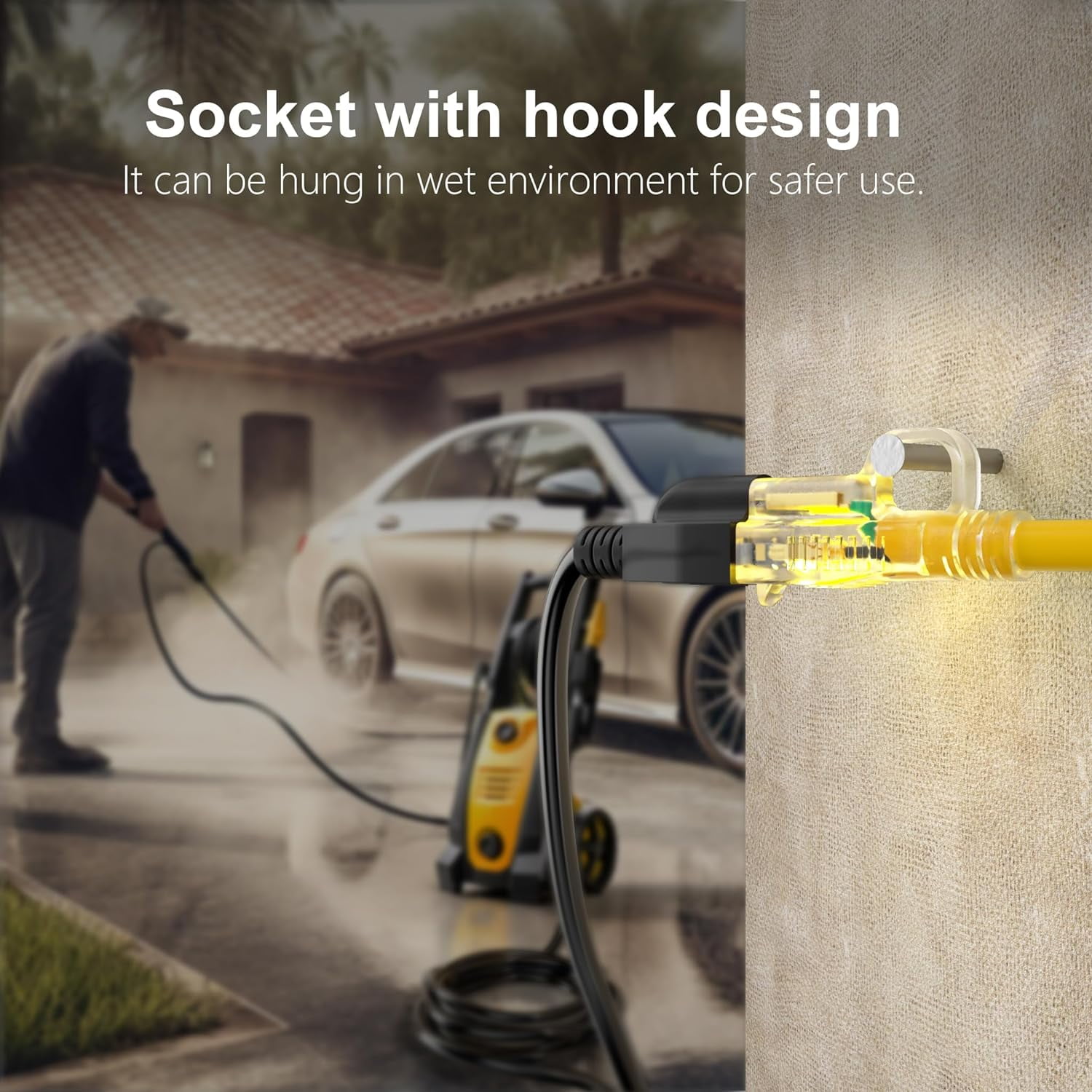 12/3 Gauge Heavy Duty Outdoor Extension Cord 6 ft Waterproof with Lighted end, Flexible Cold-Resistant 3 Prong Electric Cord Outside, 15Amp 1875W 12AWG SJTW, Yellow, ETL