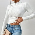 thumbnail image 6 of Women's Basic Long Sleeve Shirts Mock Neck Slim T-Shirt Sexy Eyelet Embroidery Tees Casual Tops, 6 of 8