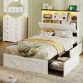 thumbnail image 2 of Farmhouse Twin Size Bed Frame with Bookcase Headboard and 4 Drawers, No Box Spring Needed, LED Wood Platform Storage Bed, White, 2 of 10