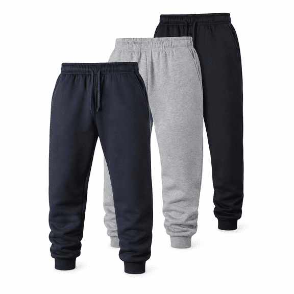Men’s Fleece Lined Jogger Pants 3‑Pack, Warm Elastic Drawstring Sweatpants with Side Pockets for Daily Casual Wear