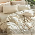 thumbnail image 3 of MooMee 100% Washed Cotton Duvet Cover Set Oversized King Linen Like Textured Breathable 3-Piece (Almond Milk Grey, 120"x98"), 3 of 7