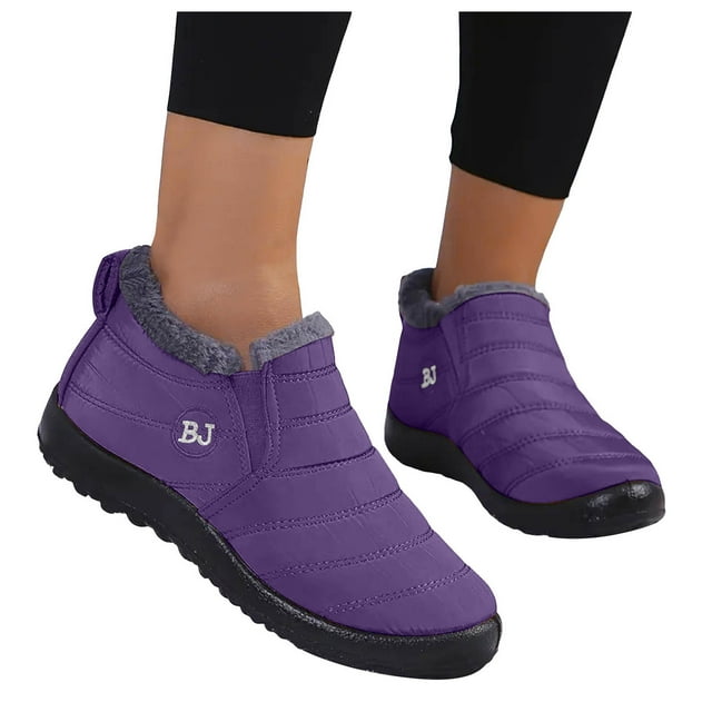 Leozcaa Womens Snow Boots Winter Warm Booties Anti-Slip Ankle Boots Outdoor Slip On Waterproof Booties