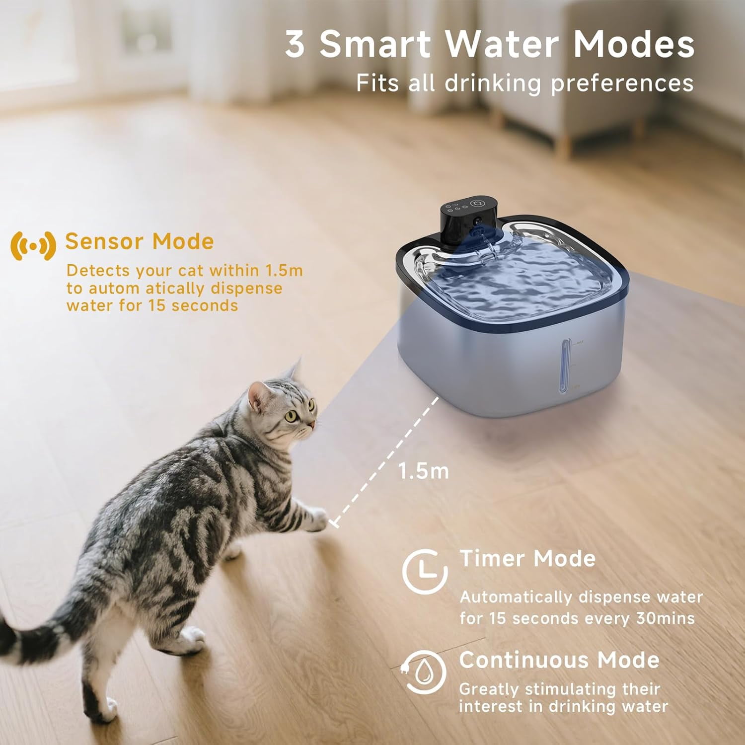 Cordless Stainless Steel Cat Water Fountain with Motion Sensor, Ultra Quiet Pump, Rechargeable & Multi-Filtration, 118oz/3.5L Automatic Pet Water Dispenser Indoor