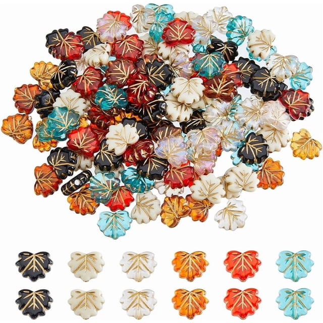 120Pcs Acrylic Leaf Charms 6 Colors Frosted Maple Leaves Beads Golden Metal Enlaced Leaves Beads for Jewelry Necklace Bracelets Earrings Making DIY Crafts