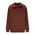 thumbnail image 4 of Womens Zip Up Sweatshirt Jacket No Hood Solid Color Casual Sports Coat Outerwear Fall Cozy Zipper Sweatshirt (L, Brown), 4 of 6
