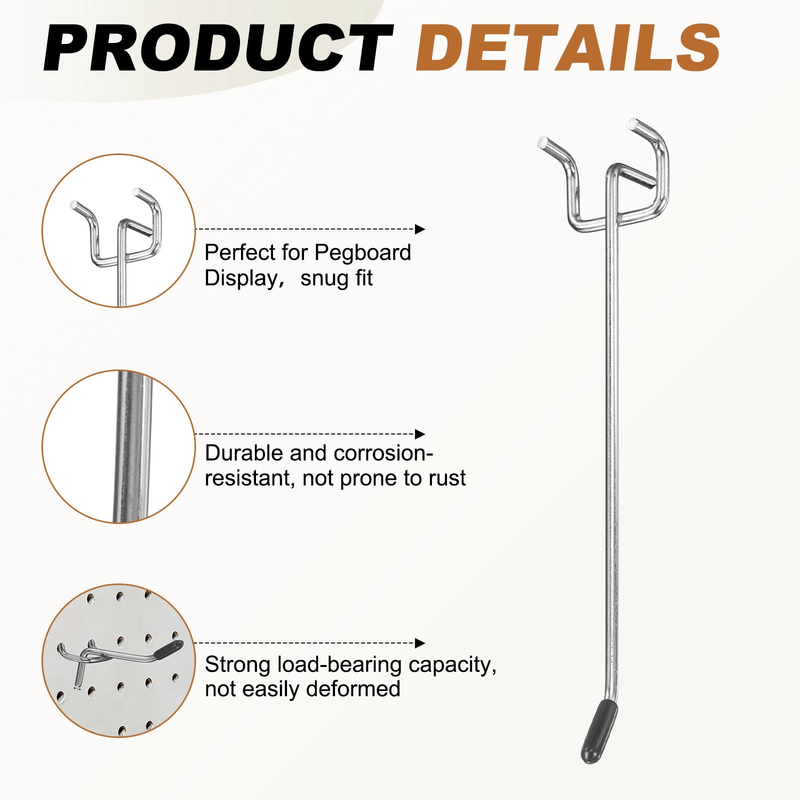 Uxcell 20Pcs Pegboard Hooks, 5.9 in L Shape Pegboard Wall Hook Fit 1" Hole Pegboard 3.2mm Thick for Wall Organizing