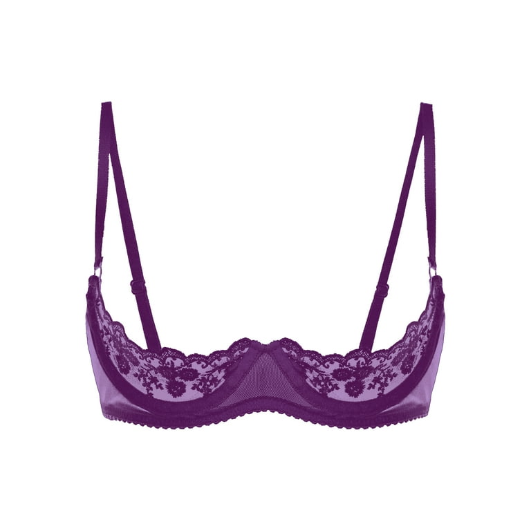 Aislor Womens Underwire Open Nipple Bra Sheer Lace Unlined Push Up Cupless  Shelf Bras Size S-5XL Purple 4XL