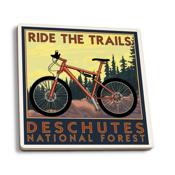 Deschutes National Forest, Oregon, Ride the Trails (Absorbent Ceramic Coasters Set of 4 Matching Images, Cork Back, Kitchen Table Decor)