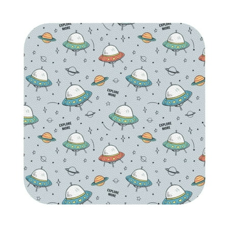 

Coaee Spaceship Print Leather Coasters Set of 6 Non-Slip Washable Cup Coasters for Home Office Bar Square