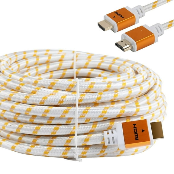 Cablevantage HDMI 75Feet Cable 1.4V 75 FT High Speed Supports Ethernet Audio Return ( ARC ), Bandwidth up to 18Gbps, 3D HD 1080p Ready, Braided Nylon Cable Cord Gold Plated White