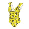 thumbnail image 4 of Yiaed White Popcorn Print Women's Ruffled One Piece Swimsuit V Neck Swimwear Slimming Monokini for Woman-Large, 4 of 8