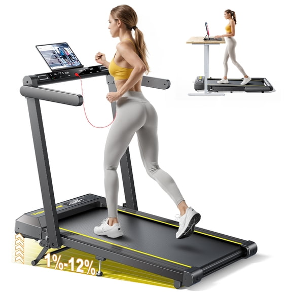 TOPUTURE Walking Pad Treadmill with 12% Incline, 4 in 1 Foldable Treadmill with Handle Bar for Home/Office, Under Desk Treadmills Portable Folding Walking Pad with App & Bluetooth Speaker, 0.6-10MPH