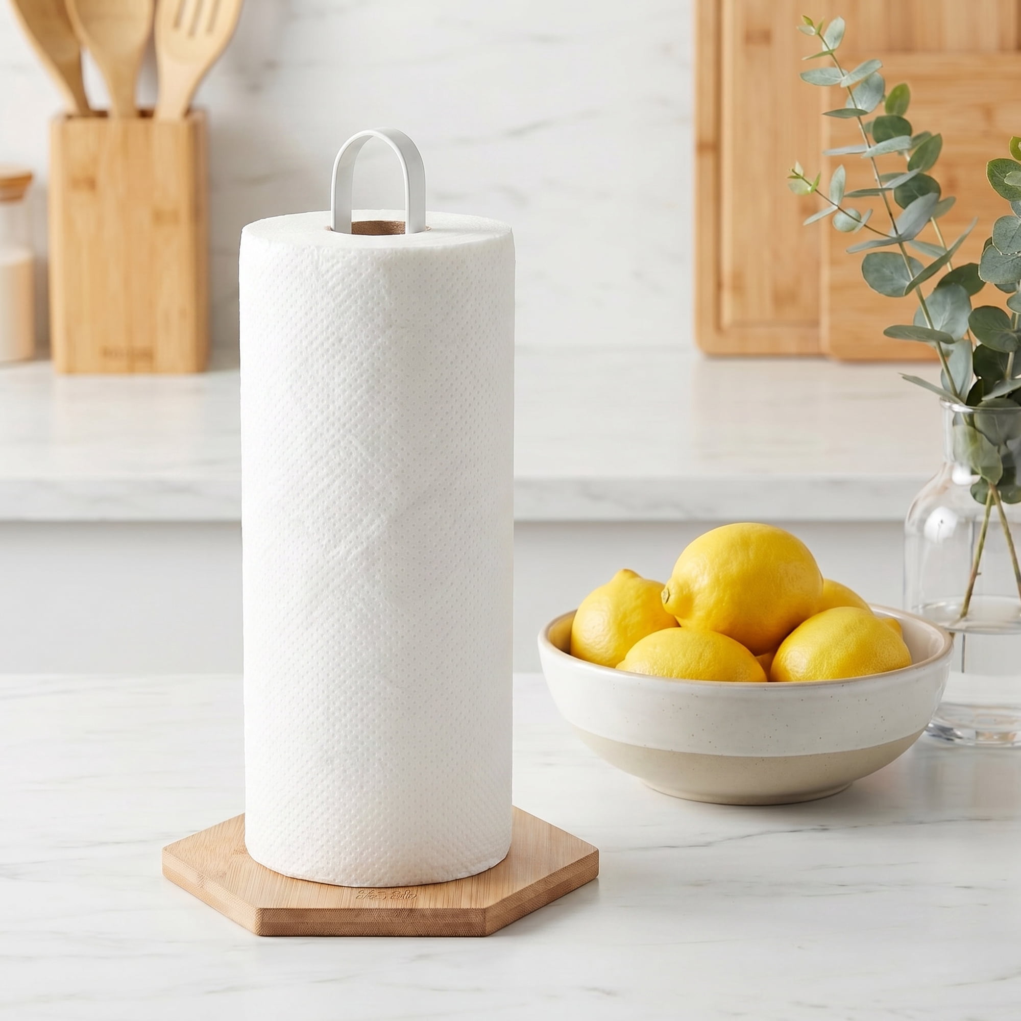Unique Bargains Paper Towel Holder Countertop Non Slip Base Dispenser White C 10.2x6.3inch