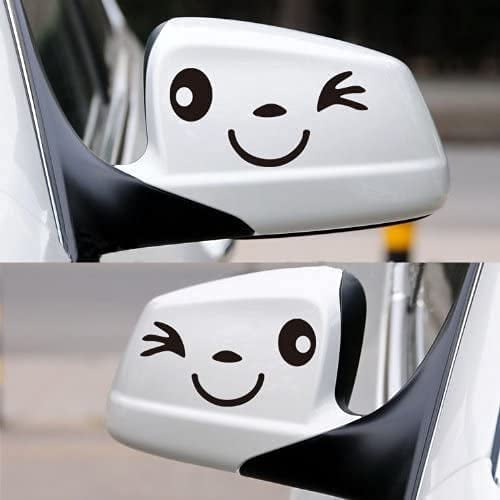 Car Rearview Mirror Stickers, Winking Smiley Face, Funny, Cute and Cheerful (Black)