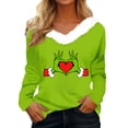 thumbnail image 1 of Women's Christmas Long Sleeve V-Neck T-Shirt Floral Pattern Polyester Blend Junior Fall Polyester Blend Junior Fall Winter Tee FN24749, 1 of 10