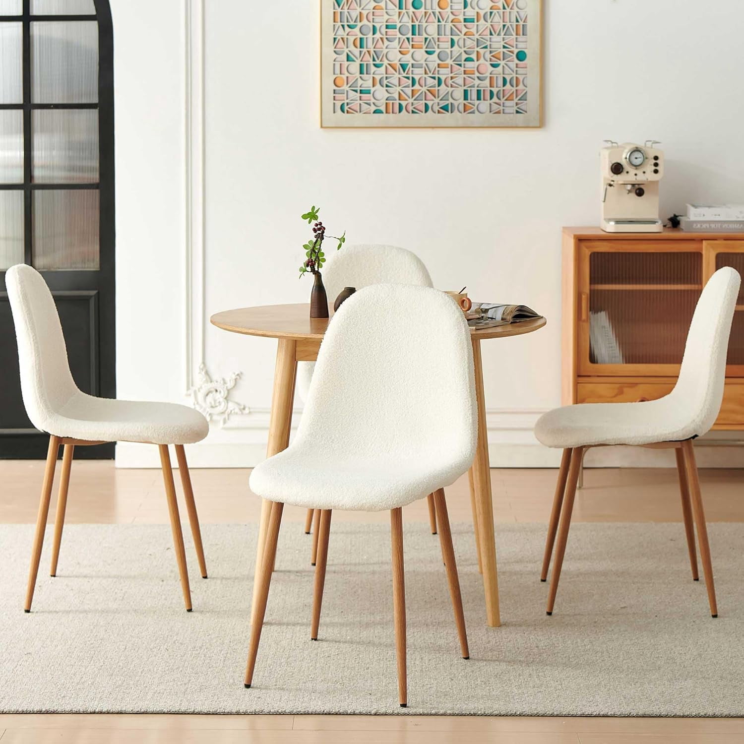 NORDICANA Dining Chairs Set of 4 - Modern Seating with Metal Legs for Living, Bedroom,Dining Room - White Teddy Fleece Chairs for Dining Room, Chair Set for 4