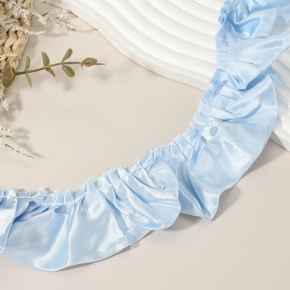 Uxcell 5.5 Yards 3D Pleated Chiffon Lace Trim 2" Width Satin Ruffle Ribbon Pleated Sewing Fabric Trim Light Blue