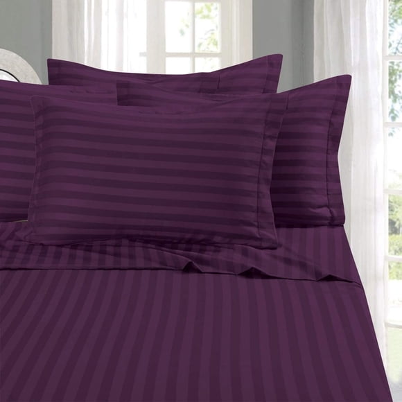 1800 Thread Count Egyptian Quality Luxurious Wrinkle Resistant 6 Piece DAMASK Stripe Bed Sheet Set, King Eggplant/Purple