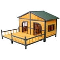 thumbnail image 3 of FFZ Wood Large Dog House Outdoor Double XL Kennel Elevated Floor Porch Weatherproof Shelter Natural, 3 of 13