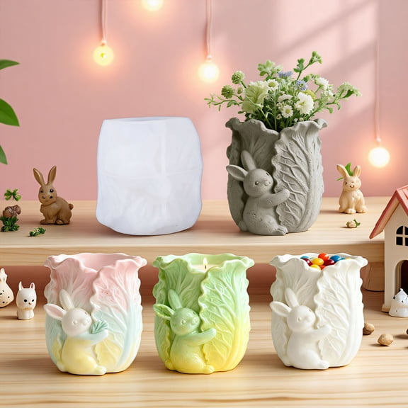 Easter Silicone Molds Set for DIY Resin Crafts, Flexible Bunny Vegetationer Cup Vegetable Molds, Multipurpose Molds for Candle Soap Making, Creative Easter Decorations Supplies, 3.7*3.7in, White