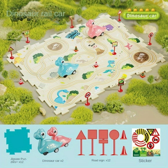 MesaSe Puzzle Racer Kids Car Track Set With 2 Dino Cars Funny Car Tracks