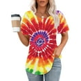 thumbnail image 2 of jtjvou Women's Business Work Blouse Oversize Short Sleeve Pullover Going out Tops for Teen Crewneck Blouse Trendy Fashion Summer Tie Dye Tops Lady Multicolor,L, 2 of 6