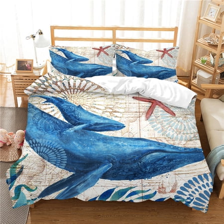Quilt Cover Set Cartoon Children Home Textiles 3D Shark Painting Bedding Cover Suit,Queen (90"x90")