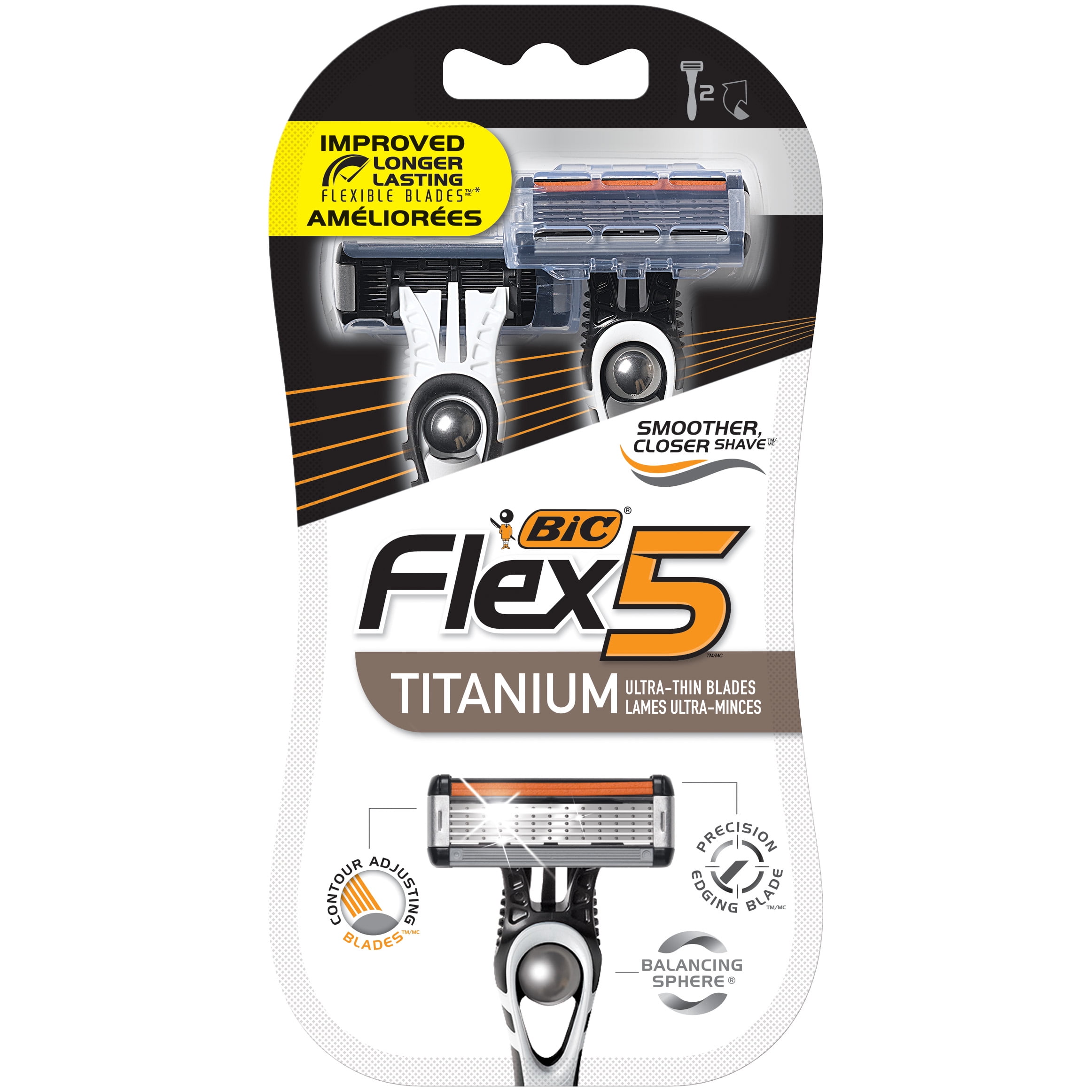 BIC Flex 5 Men's 5 Blade, Disposable Razors, 2-count