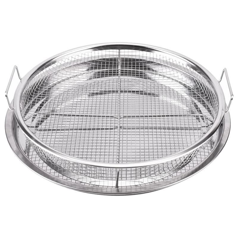 2 Pcs Round Stainless Steel Basket for Oven, Crisper Tray and Basket 13 Inch, Oven Air Fry Pan
